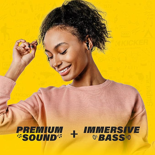 KICKER TWS2 True Wireless Earbuds, Bluetooth Earbuds with Microphone, Environmental Noise Cancelling, Wireless Earphones for Android and iOS, Fast Charging Case USB-C with 24 Hours of Playtime