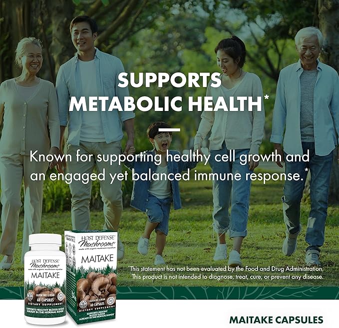Host Defense Maitake Capsules - Immune & Cellular Health Support Supplement - Dietary Herbal Supplement with Maitake Mushroom & Mushroom Mycelium - 60 Capsules (30 Servings)*