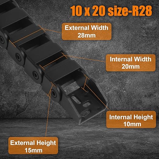 10 x 20mm (Inner H x W) R28 Bridge Type Drag Chain Cable Wire Carrier Protection Chain 39.3inch/1M for 3D Printer and CNC Router Mill,Black Plastic Nylon(Non-openable)