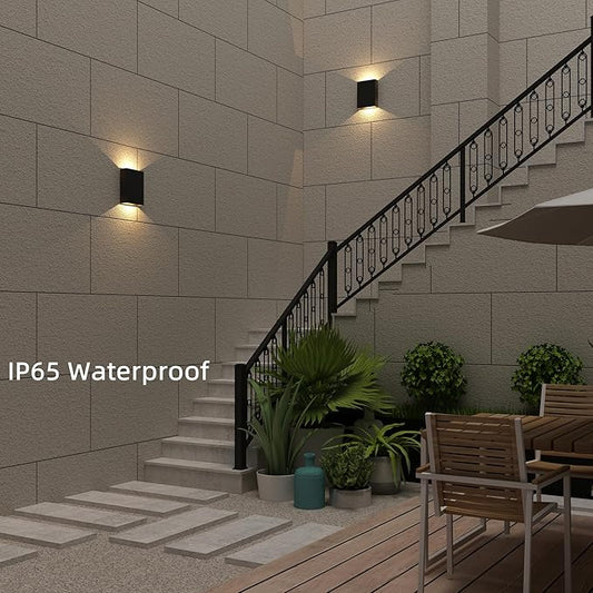 Up and Down Wall Lights for Bedroom LED Wall Lights, 6.3'' Mordern Porch Light, IP65 Waterproof Wall Lamp 10%-100% Dimmable, 120-277V, 15.5W 3000K CRI90+ (Black)