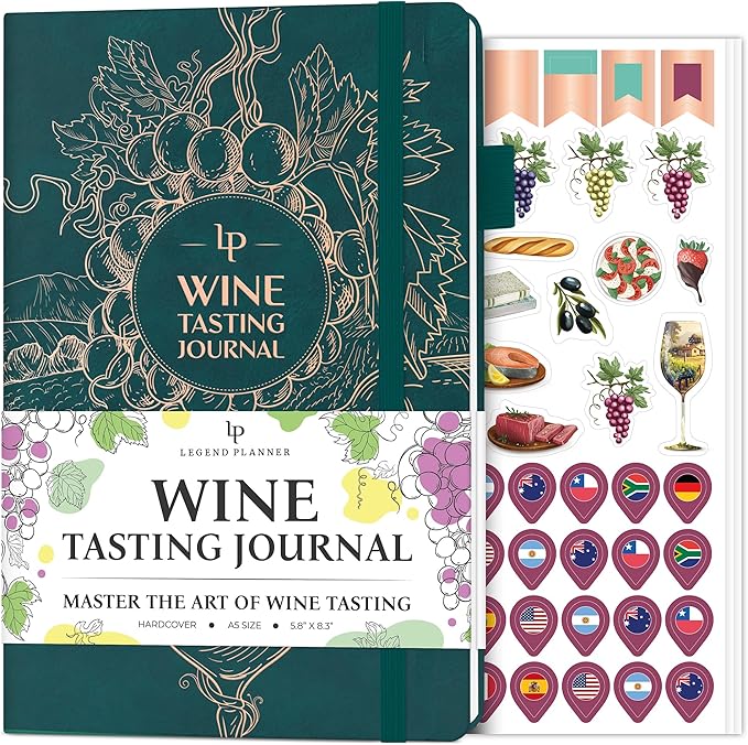 Legend Wine Tasting Journal – Wine Guide & Diary – Unique Accessories & Gifts for Wine Lovers, Women & Men, Eco Leather Notebook (Deep Sea)