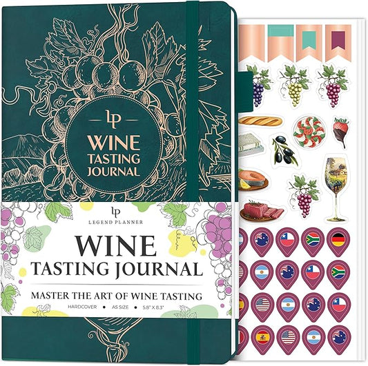 Legend Wine Tasting Journal – Wine Guide & Diary – Unique Accessories & Gifts for Wine Lovers, Women & Men, Eco Leather Notebook (Deep Sea)