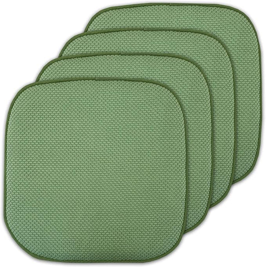 Sweet Home Collection 4 Pack Memory Foam Honeycomb Nonslip Back 16" x16" Chair/Seat Cushion Pad, Green