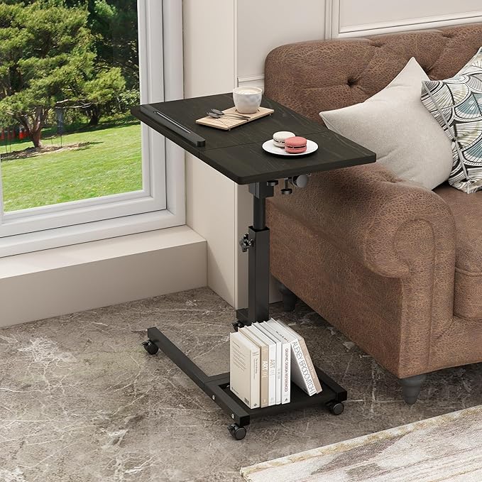 Mobile Adjustable Height Laptop Stand PC Computer Portable Notebook Swivel Laptop Desk Rolling Table Desk Cart Tiltable with Wheels Casters& Mouse Pad Table