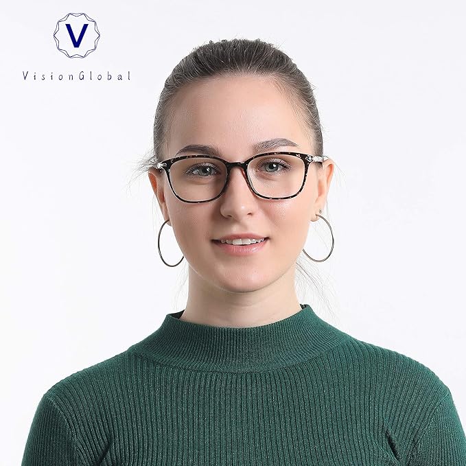 VisionGlobal Blue Light Blocking Glasses for Women, Anti Eyestrain, Computer Reading, TV Glasses, Stylish Square Frame, Anti Glare(Floral,+0.50 Magnification)