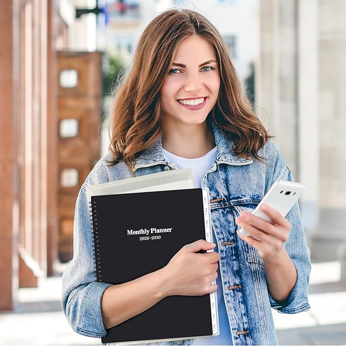 2026-2030 Monthly Planner/Calendar - Jan 2026 - Dec 2030, 5 Year Monthly Planner with Tabs & Celebrity Quotes, 9" x 11", Famous Quotes, Two-Side Pocket, Suitable for Long-Term Planning, Black