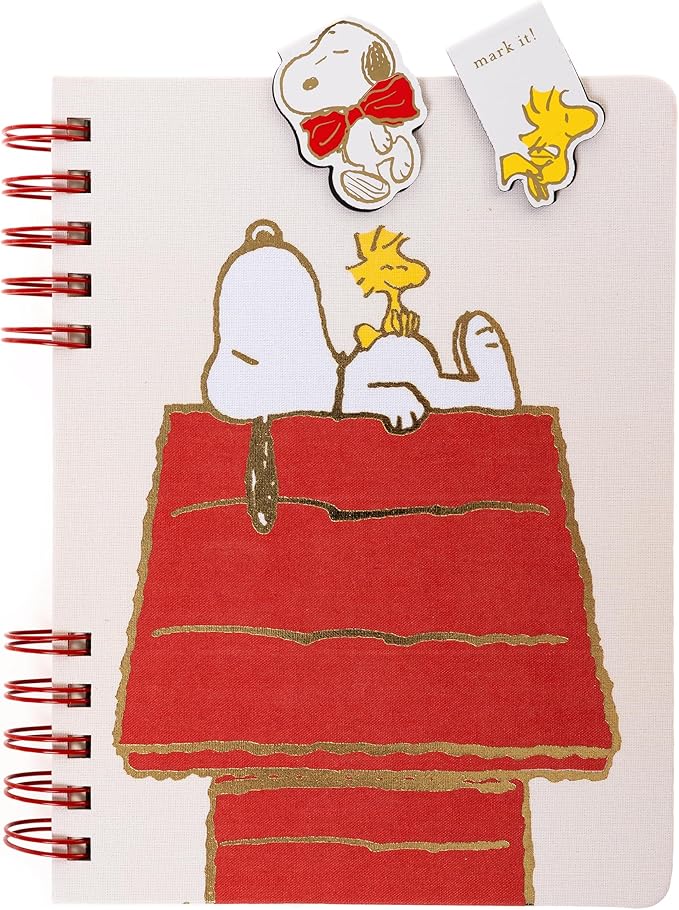 Peanuts Daily Planner by Graphique Luxe Collection, Fabric-Wrapped Hardcover Spiral Notebook, Priority List Journal with Magnetic Bookmarks & Gold Foil Embossing,192 Pages, 6” x 8”