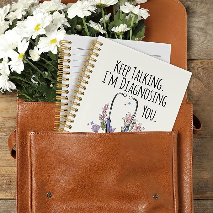 CUANFDDSF Therapist Gifts Notebook, Therapy Journal Notebooks for Women, SLP Speech Therapy Gifts,Writing Pads,Keep Talking I'm Diagnosing You Stethoscope Floral Hardcover Spiral Notebook 5.5x8.3 Inch