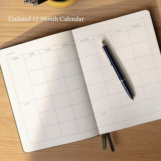 Anecdote 2026 Planner: 52 Week Daily Planner, Yearly, Monthly & Weekly Workflow for Planning Your Success – Vegan Leather Hardcover, Start Anytime & Achieve your Goals - Olive Green