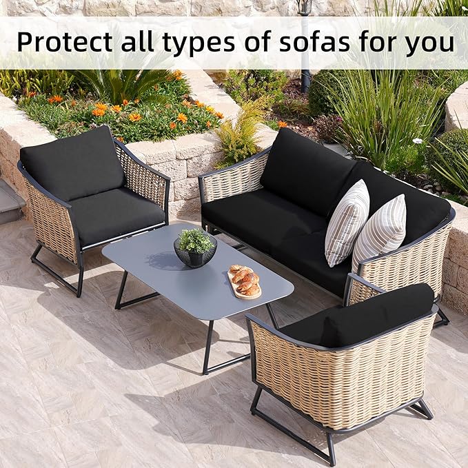 8Pcs Stretch Patio Cushion Covers,Outdoor Couch Covers Replacement,Outdoor Couch & Sofa Slipcovers,for Patio Furniture Cushion Covers,Washable Reusable urniture Protector (Black, Cover Only)