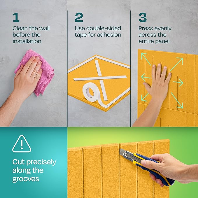 Acoustic Panels 12-Pack Soundproof Wall Panels 12"x12"x0.4" Decorative Sound Dampening for your Home, Office, Studio, Bedroom & More with Unique LineWave Carving [Yellow Orange Gold]