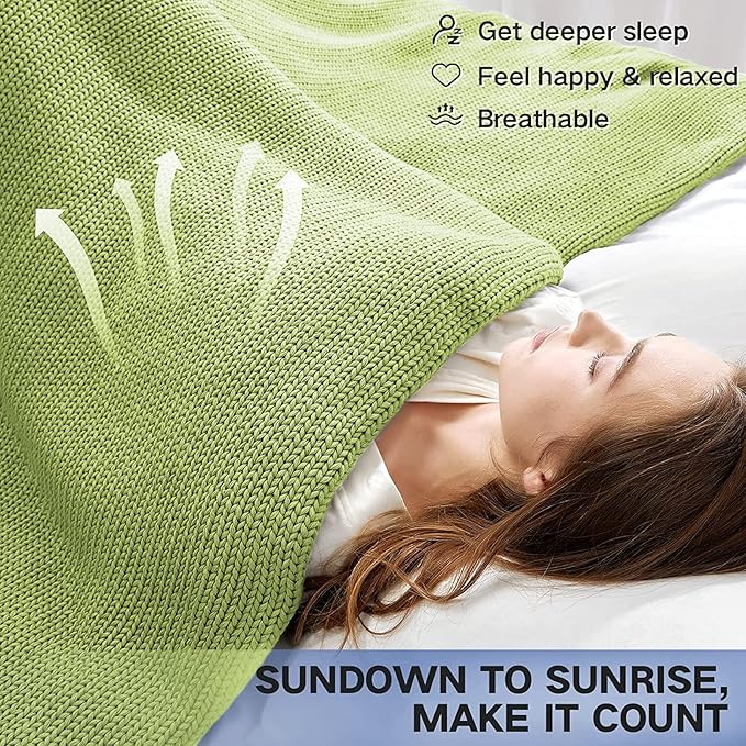 Guohaoi Knitted Weighted Blanket for Adults (Light Green 60"x80" 12lbs) No Beads Cooling Throw Blanket for Hot Sleepers, Home Decor Breathable Chunky Knit Heavy Blanket Use on Queen/King Size Bed