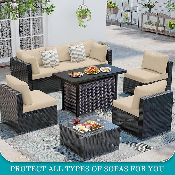 14Pcs Stretch Patio Cushion Covers,Outdoor Couch Covers Replacement,Outdoor Couch & Sofa Slipcovers,for Patio Furniture Cushion Covers,Washable Reusable Furniture Protector (Beige,Cover Only)