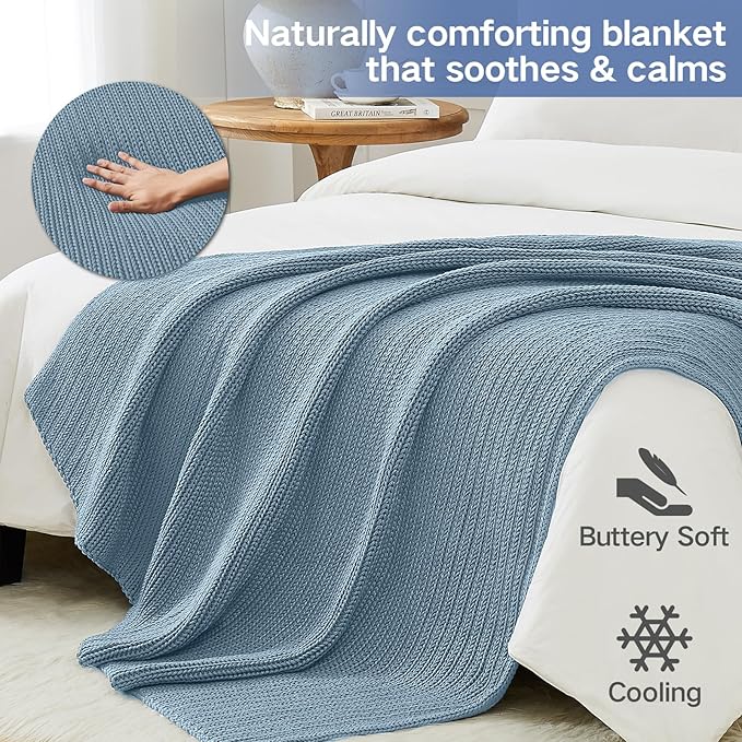 Guohaoi Knitted Weighted Blanket for Adults (Haze Blue 60"x80" 17lbs) No Beads Cooling Throw Blanket for Hot Sleepers, Home Decor Breathable Chunky Knit Heavy Blanket Use on Queen/King Size Bed