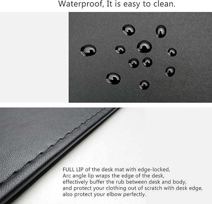 AKOZLIN 35.4"x 18.9" Soft PU Leather Surface Office Desk Mouse Mat Anti-Push Pad with Full Grip Fixation Lip Table Blotter Edge-Locked Protector