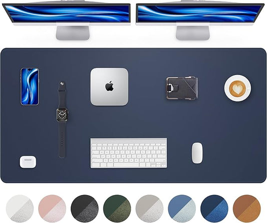 Leather Desk Pad Protector - 48 x 24" Computer Mat, Large Mouse Pad, Non-Slip, Waterproof PU Leather Blotter, Desk Cover for Office and Home (Midnight Blue)