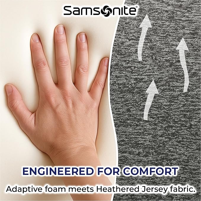 Samsonite Ergonomic Lumbar Support Pillow for Office Chair and Car Seat - Memory Foam Back Support Lumbar Pillow Premium Cushion Chair Support for Lower Back Pain Relief and Versatile Use - Grey