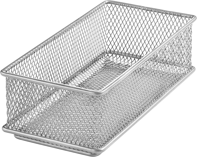 YBM HOME Silver Mesh Drawer Cabinet and or Shelf Organizer Bins, School Supply Holder Office Desktop Organizer Basket 1594s (1, 3x6x2 Inch)