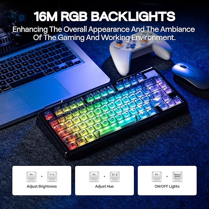 KiiBoom Phantom81 Lite 75% Gasket Mechanical Keyboard, QMK&VIA Programmable, 3 Modes Wireless Gaming Keyboard, RGB Backlights, ABS Case + UV Tech, Hot-Swappable for Windows/Mac/Linux (Black)