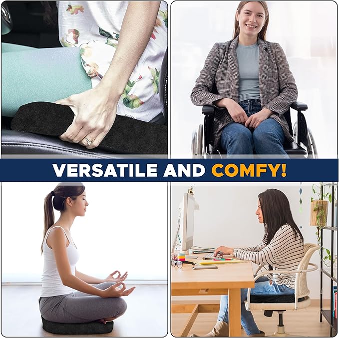 EcoNour Thick Seat Cushions for Tailbone Pain Relief (2 Pack) | Orthopedic Desk Chair Cushion for Office, Gaming Chair & Car Seat | Sciatica & Coccyx & Tail Bone Pain Relief for Long Sitting Elderly