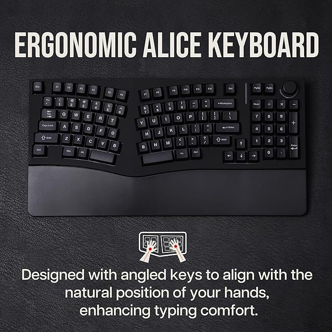 Feker Alice98 Ergonomic 98 Keys Custom Mechanical Keyboard, VIA Programmable, USB-C Wired Gaming Keyboard, Hot Swappable, 5 Layer Paddings, Control Knob, NKRO, RGB for Win/Mac (Black)