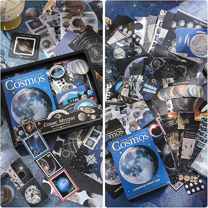 Scrapbooking Supplies Kit: Vintage Aesthetic Scrapbook Kit, Junk Journal Supplies with Scrapbook Stickers Paper, Journaling Supplies, Birthday Craft Gift for Adult Teen Girls Kid, Cosmic Mystery