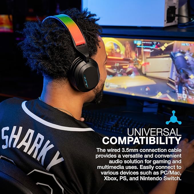 JLab Nightfall Gaming Headset with Near-Field Directional Flip-to-Mute Rotating Boom Mic, 50mm Drivers and Sound Isolating Inner Shelf, Wired 3.5mm for PC, PS5, PS4, Xbox Series X/S, Xbox one, Switch