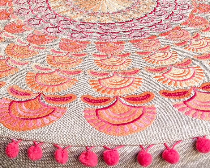 Mandala Life ART Large Boho Pouf Cushion Cover Pink Round Floor Pillow Luxury Kids Room Décor Cotton Pouf Ottoman Cushion for Meditation Yoga and Boho Chic Seating Area Stool Cotton 24x8 Unstuffed