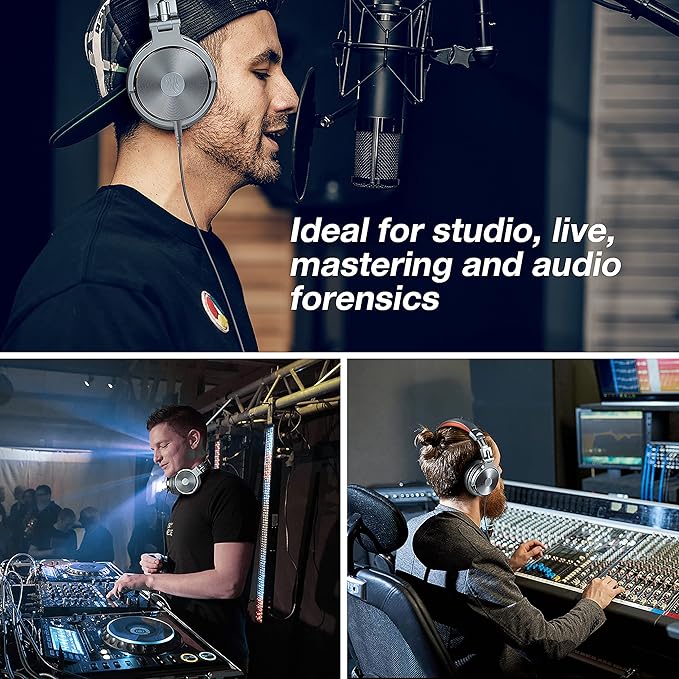 OneOdio Hi-Res Over Ear Headphones for Studio Monitoring and Mixing, Sound Isolation, Protein Leather Earcups, 50mm Driver Unit, Wired Headphones for AMP Guitar Keyboard (Pro-50 Metallic Blue)
