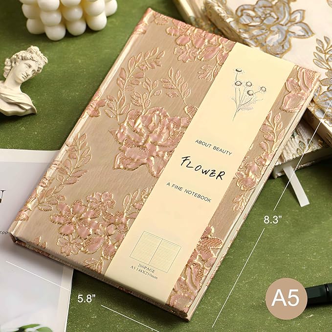 Hardcover Journal, Flower Notebook, A5, 6x8, Lined Pages, Lay-flat, Beautiful Journal for Women, Journal for Writing, Personal Notebook, Self Care Journal, Plum Blossom, Pink, Wintersweet