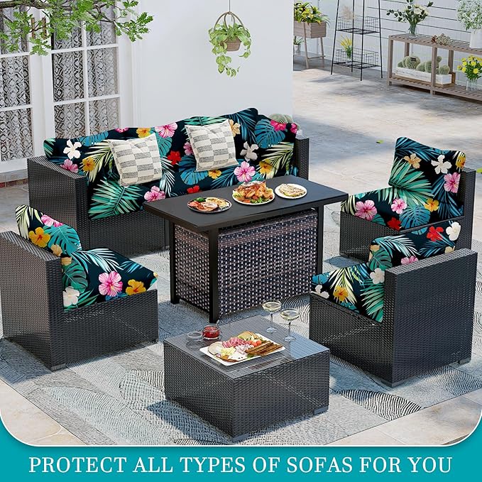 12 Pcs Stretch Patio Cushion Covers,Outdoor Couch Covers Replacement,Outdoor Couch & Sofa Slipcovers,for Patio Furniture Cushion Covers,Washable Reusable Furniture Protector (Summer Night,Cover Only)
