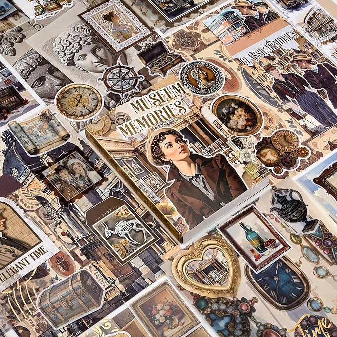 Scrapbooking Supplies Kit: Vintage Aesthetic Scrapbook Kit, Junk Journal Supplies with Scrapbook Stickers Paper, Journaling Supplies, Birthday Craft Gift for Adult Teen Girls Kid, Museum Memories