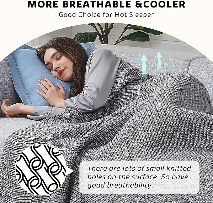 L'AGRATY Knitted Weighted Blanket - 60"x80" 20lbs Cooling Chunky Knit Heavy Blanket for Adults Braided Crochet Throw Thick Cable Yarn Knit Decorative Blanket No Beads Evenly Weighted Machine Washable