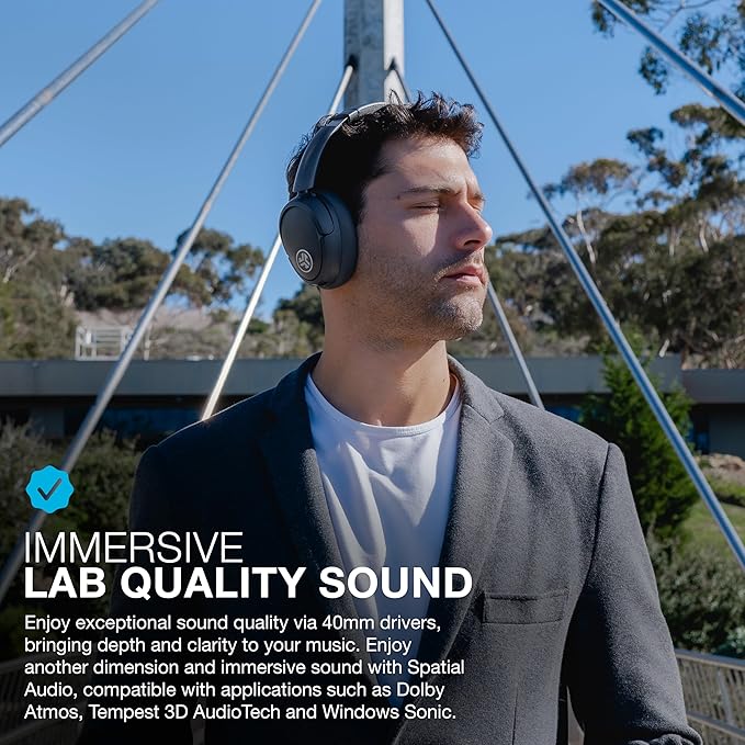 JLab JBuds Lux ANC Wireless Headphones, Graphite, Hybrid Active Noise Cancelling, Customizable Sound, Spatial Audio Compatible, Premium Over-Ear Bluetooth Headset