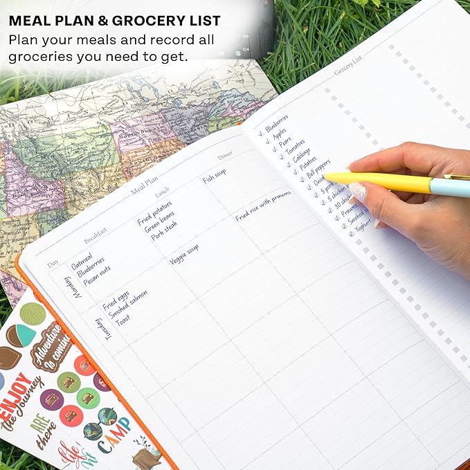 Legend Camping Journal – Hardcover Camper & RV Trip Planner – Notebook to Plan Travel & Camp Adventures with Packing Checklist, Meal Plan & Camping Bucket List – 30 Trips, 7" x 10" (Orange)