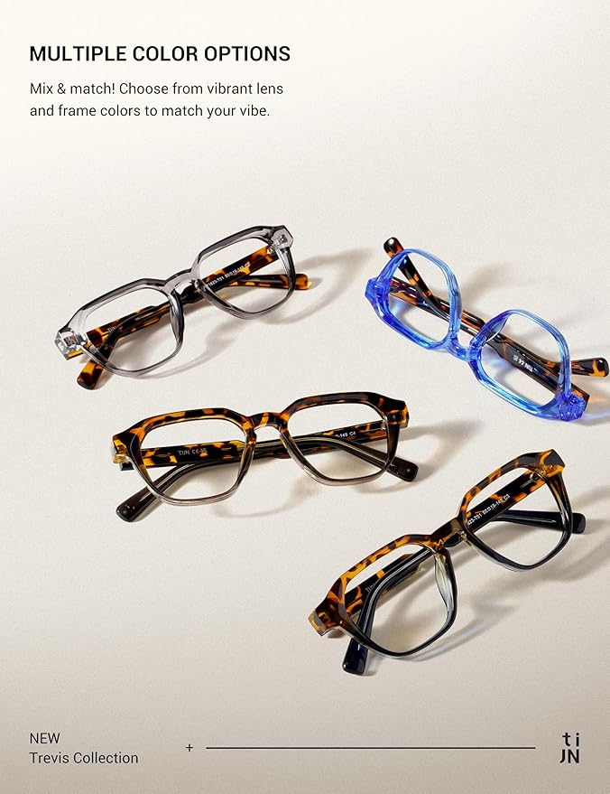 TIJN Blue Light Blocking Glasses for Women Men TR90 Rectangle Frame and Chic Preppy Style Computer Screen Glasses, Trevis