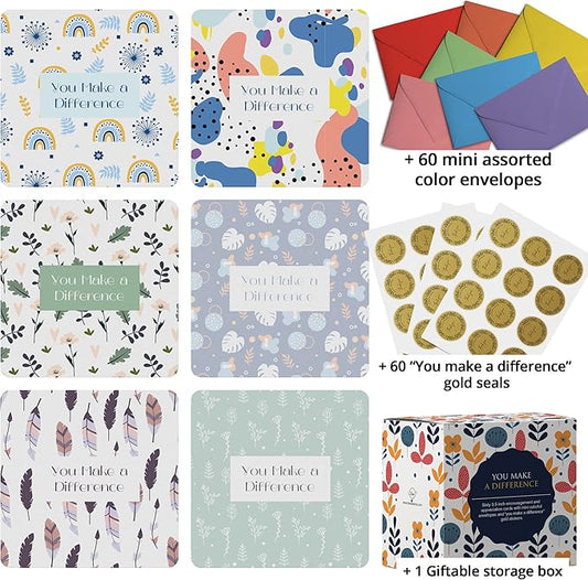 Dessie 60 You Make a Difference Inspirational Cards with Envelopes & Matching Seals. 60 Post-it Note Size Motivational and Encouragement Cards with Positive Affirmations. Great Thoughtful Gifts.