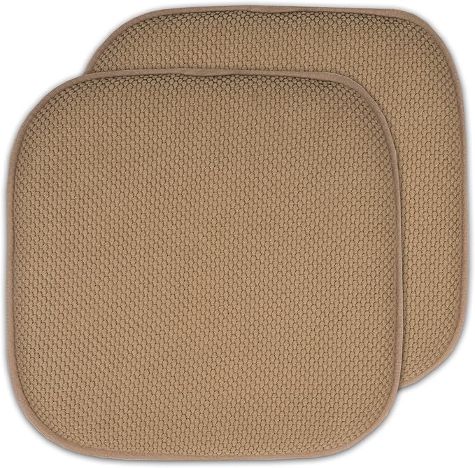 Sweet Home Collection Memory Foam Honeycomb Nonslip Back 16" x 16" Chair/Seat Cushion Pad, 2 Pack, Taupe