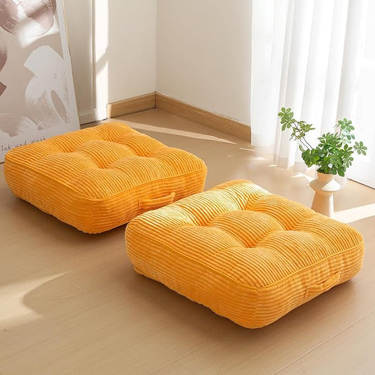 6" Washable Floor Pillow Cushion for Adults, Meditation Cushion Pillow, Large Square Floor Sitting, Removable Tufted Corduroy Cover, for Tatami Living Room or Yoga, 22x22 Inch, 2Pack, Machine Washable
