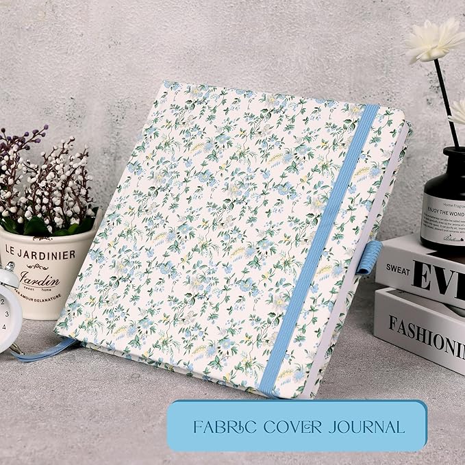 TIEFOSSI Dotted Journal Notebook, Dot Grid Notebook for Women Men, Fabric Flower Journal, 160 GSM Thick Paper, 160 Numbered Pages with Gold Edges, 8 x 8 Square Diary