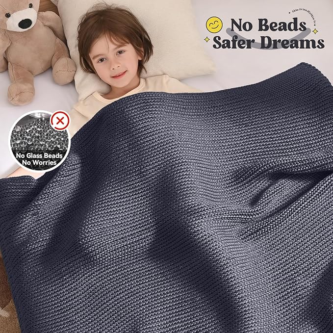 Guohaoi Knitted Weighted Blanket Kids (Dark Grey 50"x60" 5lbs) No Beads Cooling Heavy Blanket, Home Decor Breathable Chunky Knit Throw Blanket for All-Season Use