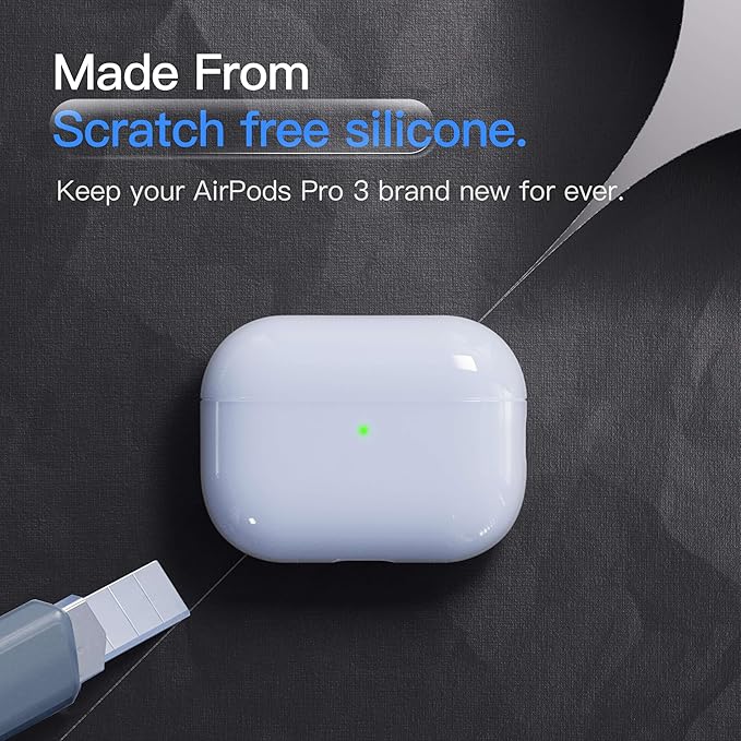 Case for AirPods Pro 3 Never-Sretch-Out DamonLight Shock-Proof Protective Semi Hard Silicone Case Compatible with Apple Airpods Pro 3rd Generation (Ice Blue)