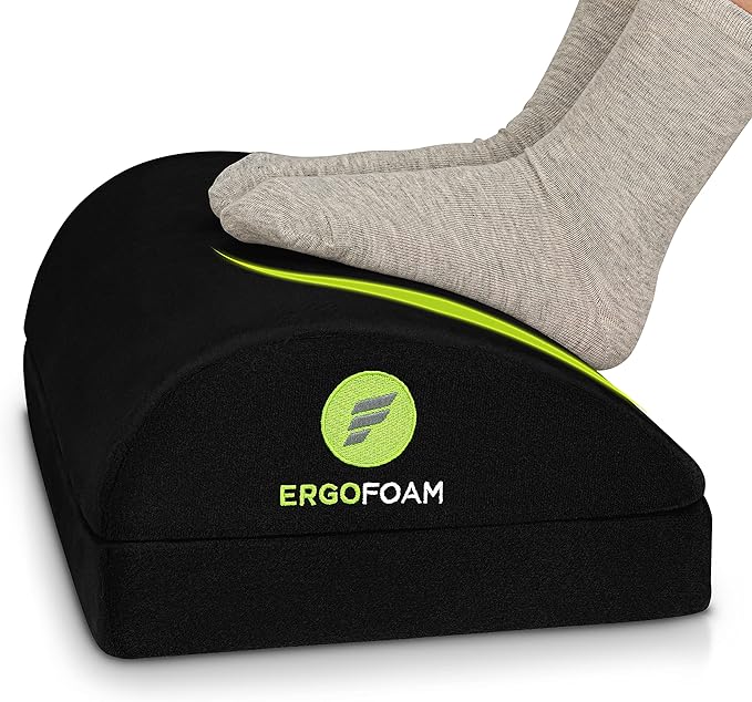 ErgoFoam Chiropractor-Endorsed Orthopedic Teardrop Design 2in1 Adjustable Under Desk Foot Rest for Lumbar Back Knee Pain (Black)