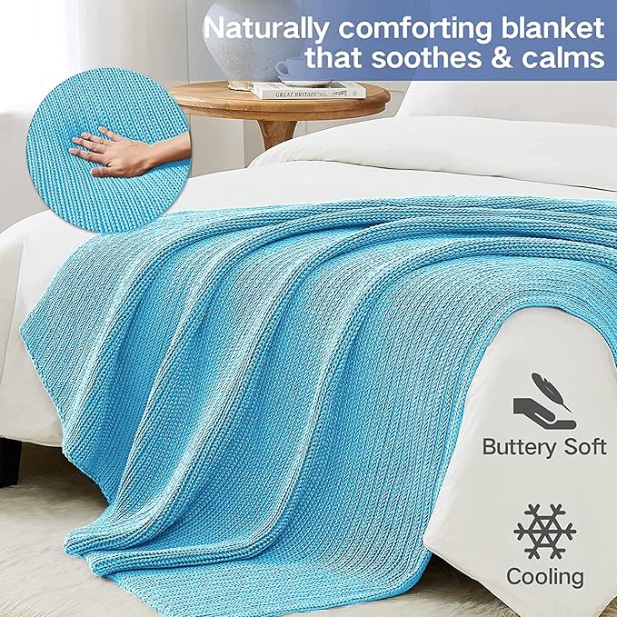 Guohaoi Knitted Weighted Blanket(Blue 50"x60" 10lbs),Home Décor Cooling Throw Blanket for Hot Sleepers,Hand Made Chunky Knit Heavy Blanket or Adults Use on Twin Size Bed