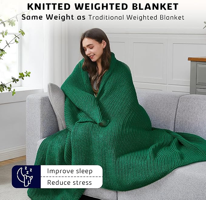 L'AGRATY Knitted Weighted Blanket - 50"x60" 10lbs Cooling Chunky Knit Heavy Blanket for Adults Braided Crochet Throw Thick Cable Yarn Knit Decorative Blanket No Beads Evenly Weighted Machine Washable