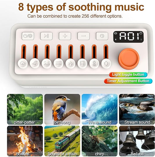 White Noise Sleep Sound Machine with 8 Nature Sounds, Portable Bluetooth Speaker, 12 Colors Night Lights, Sleep Timer & Breathing Exercises, for Babies, Kids, and Adults