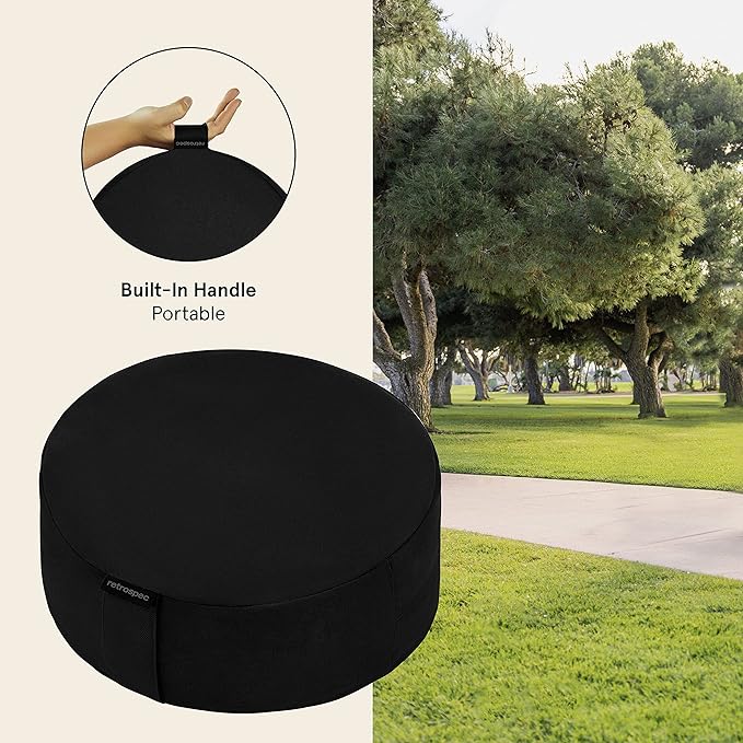 Retrospec Sedona Zafu Meditation Cushion Filled w/Buckwheat Hulls - Yoga Pillow for Meditation Practices - Machine Washable 100% Cotton Cover & Durable Carry Handle, Round