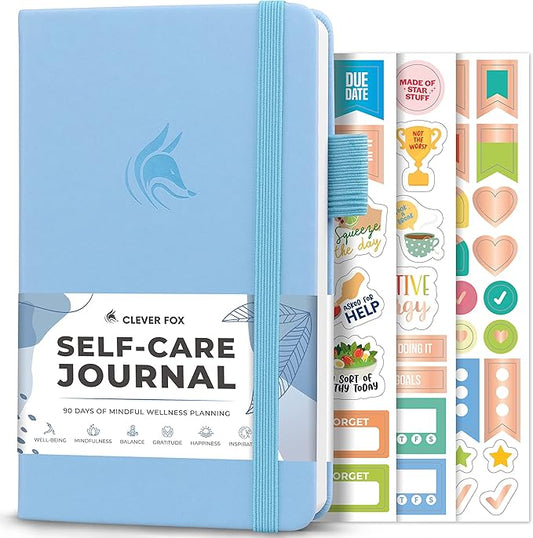 Clever Fox Self-Care Journal Pocket – Daily Reflection Notebook – Mental Health & Personal Development Planner, Meditation & Mood Log (Light Blue)