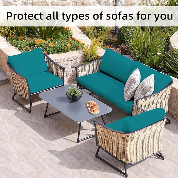 8Pcs Stretch Patio Cushion Covers,Outdoor Couch Covers Replacement,Outdoor Couch & Sofa Slipcovers,for Patio Furniture Cushion Covers,Washable Reusable Furniture Protector (Peacock Blue,Cover Only)