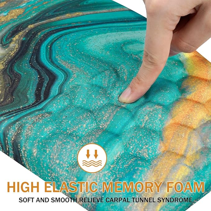 Ergonomic Mouse Pad Wrist Support,Upgrade Mousepad with Massage Design,Non-Slip PU Base Desktop Mouse Pads for Pain Relief, Computer, Office & Home,12 x 8 in（F-Golden Green Marble）